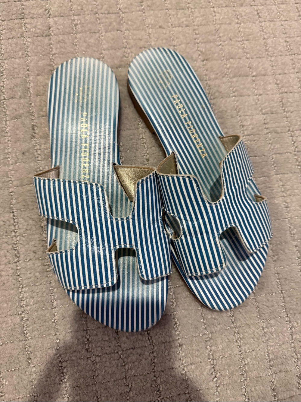 Paoloa Fiorenza Striped Blue & White Slide Sandals